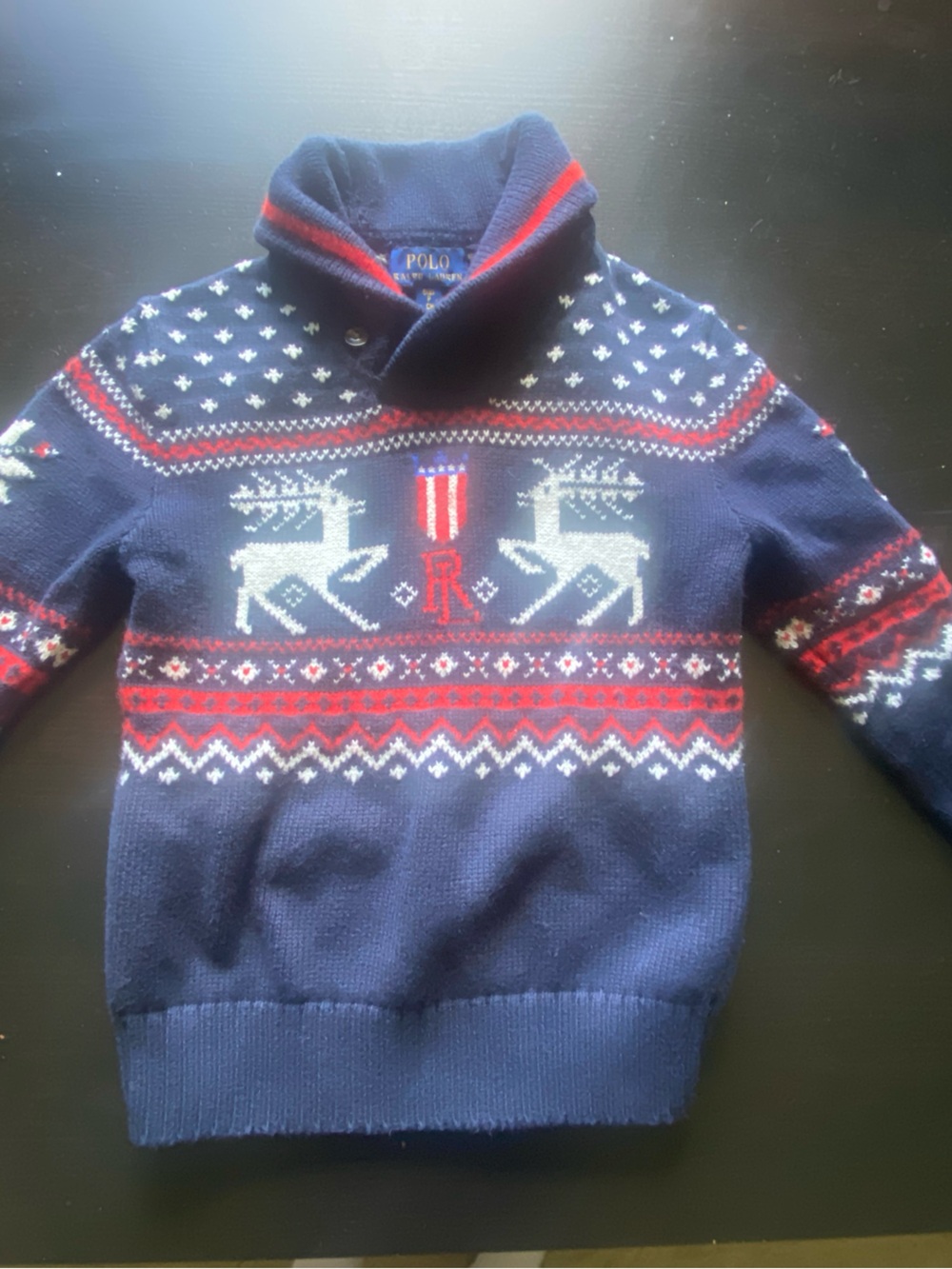 Polo Ralph Lauren Navy, Red & White Fair Isle Reindeer Sweater rare print size 8